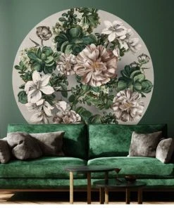 BN Rose & Thorn Wallpaper Circles Flowers Grey Background
