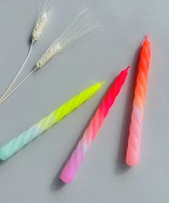 Pink Stories Neon Twisted Candles Shades Of Fruit Salad - Set Of 3