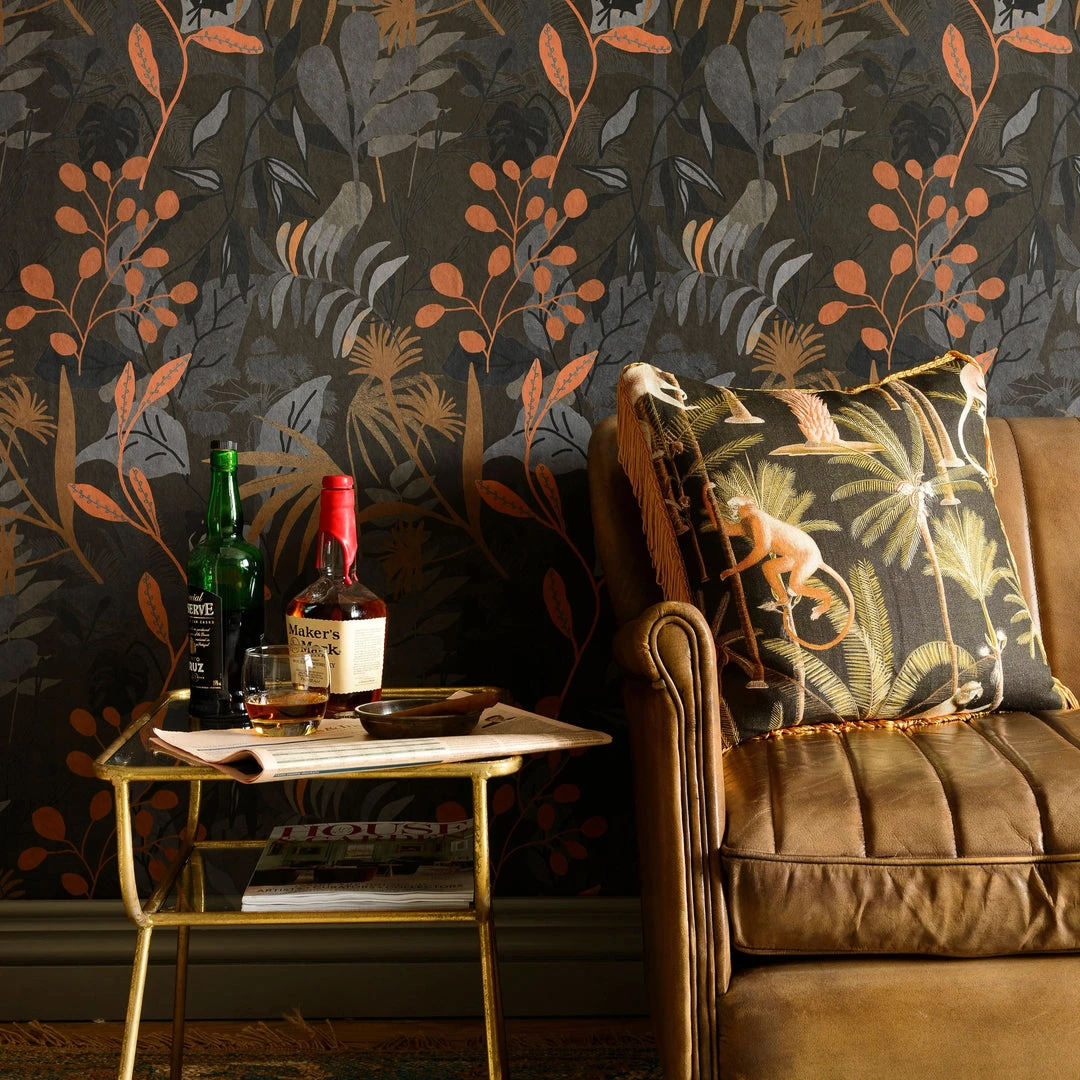 Mind The Gap Caribbean Garden Dark Wallpaper - Havana Tropicana Tropical Leaves Design 4 Mind The Gap Caribbean Garden Dark Wallpaper Havana Tropicana