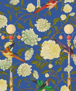 The Design Yard Rose & Thorn The Garden Of Immortality Lapis Blue Wallpaper