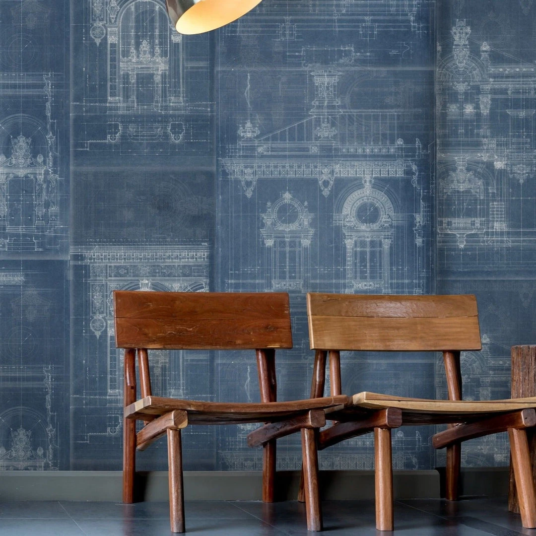 Mind The Gap Garnier Blue Wallpaper - Premium Drawing & Illustrative Design for Home Decor 4 Mind The Gap Garnier Blue Wallpaper