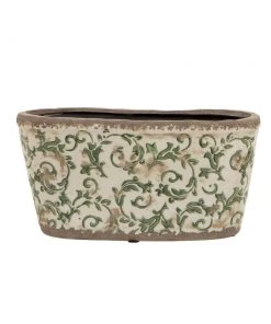 The Design Yard Les Jardins Royaux Oval Green Floral Ceramic Pot