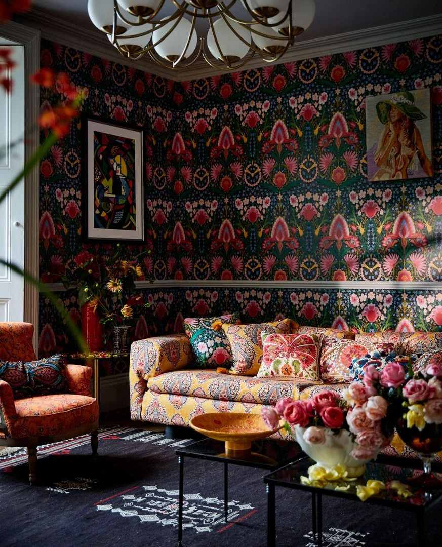 Mind The Gap Woodstock Collection - Susie Q Anthracite Floral Wallpaper | Bohemian Dream Home Decor 4 Mind The Gap Woodstock Collection, Susie Q Anthracite Wallpaper