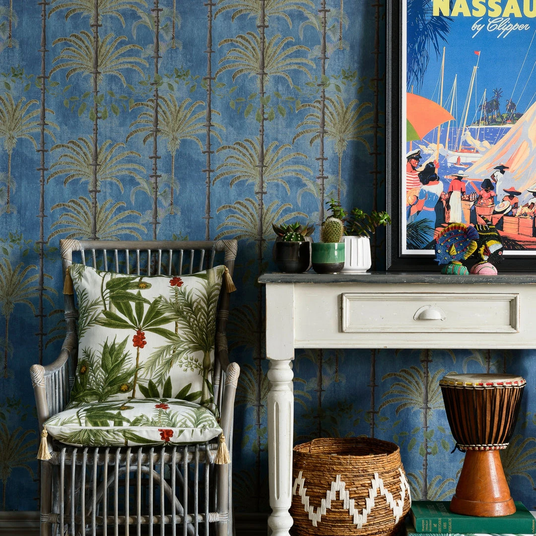 Mind The Gap Havana Tropicana Regatta Blue Wallpaper - Tropical Trees & Leaves Design 4 Mind The Gap Havana Tropicana Havana Regatta Blue Wallpaper
