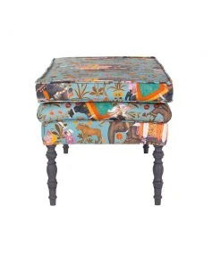 Mind The Gap MTG FURNITURE - EDWARD Ottoman Bench - HINDUSTAN AQUAMARINE LINEN Bohemian Dream