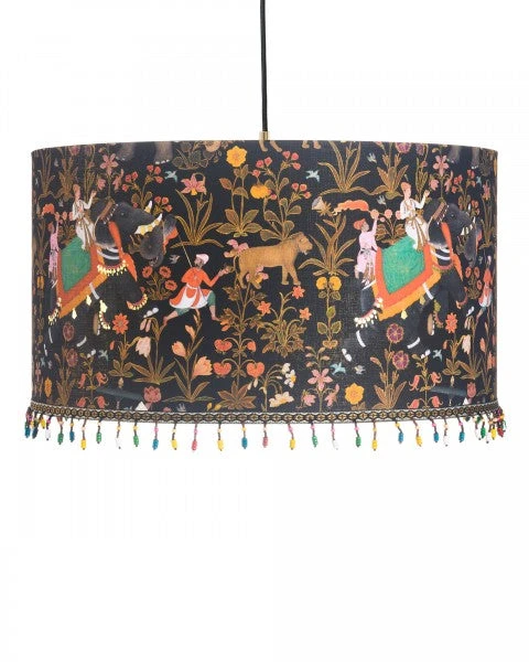 Mind The Gap Lamps Drum Pendants - Hindustan Anthracite Folk Couture Ceiling Light 3 Mind The Gap Lamps Drum Pendants - Hindustan Anthracite Folk Couture