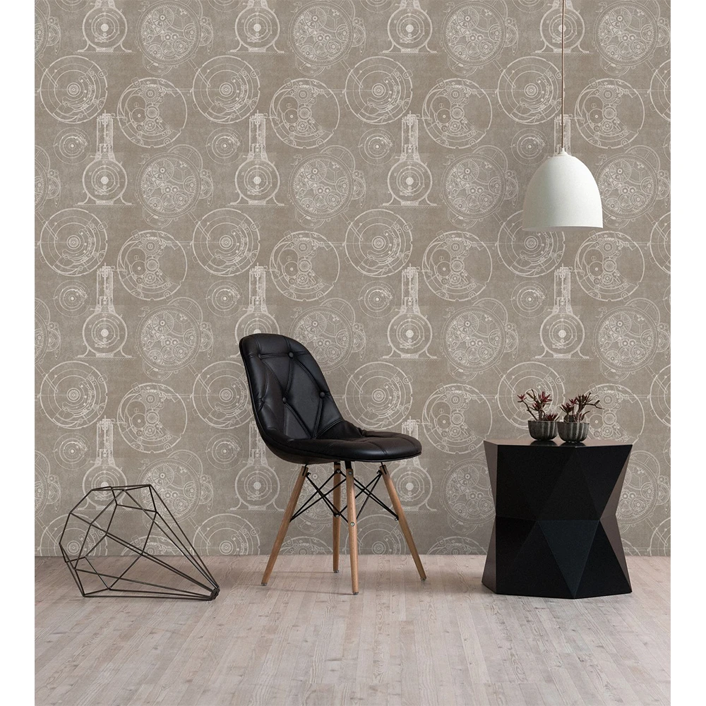Mind The Gap Horlogerie Taupe Wallpaper - Vintage Comic & Themed Design for Home Decor 4 Mind The Gap Horlogerie Taupe Wallpaper