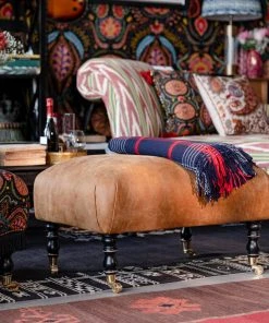 Mind The Gap Hudson Upholstered Stool Brown Leather New