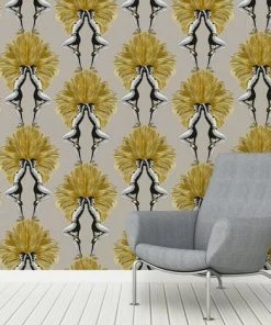 The Graduate Collection Showgirls Wallpaper Mustard & Taupe New