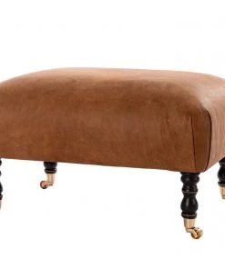 Mind The Gap Hudson Upholstered Stool Brown Leather New