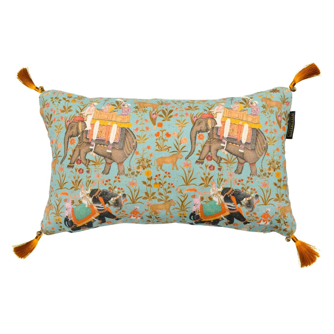 Mind The Gap Indigena Hindustan Aquamarine Linen Cushion Small - Luxury Home Decor 3 Mind The Gap Indigena Hindustan Aquamarine Linen Cushion Small
