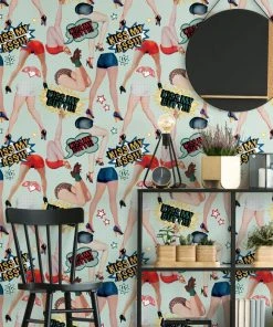 Mind The Gap Kiss My Ass Indigo Wallpaper - Retro Comic Themed Wallpaper for Home Decor 9 Mind The Gap Kiss My Ass Indigo Wallpaper