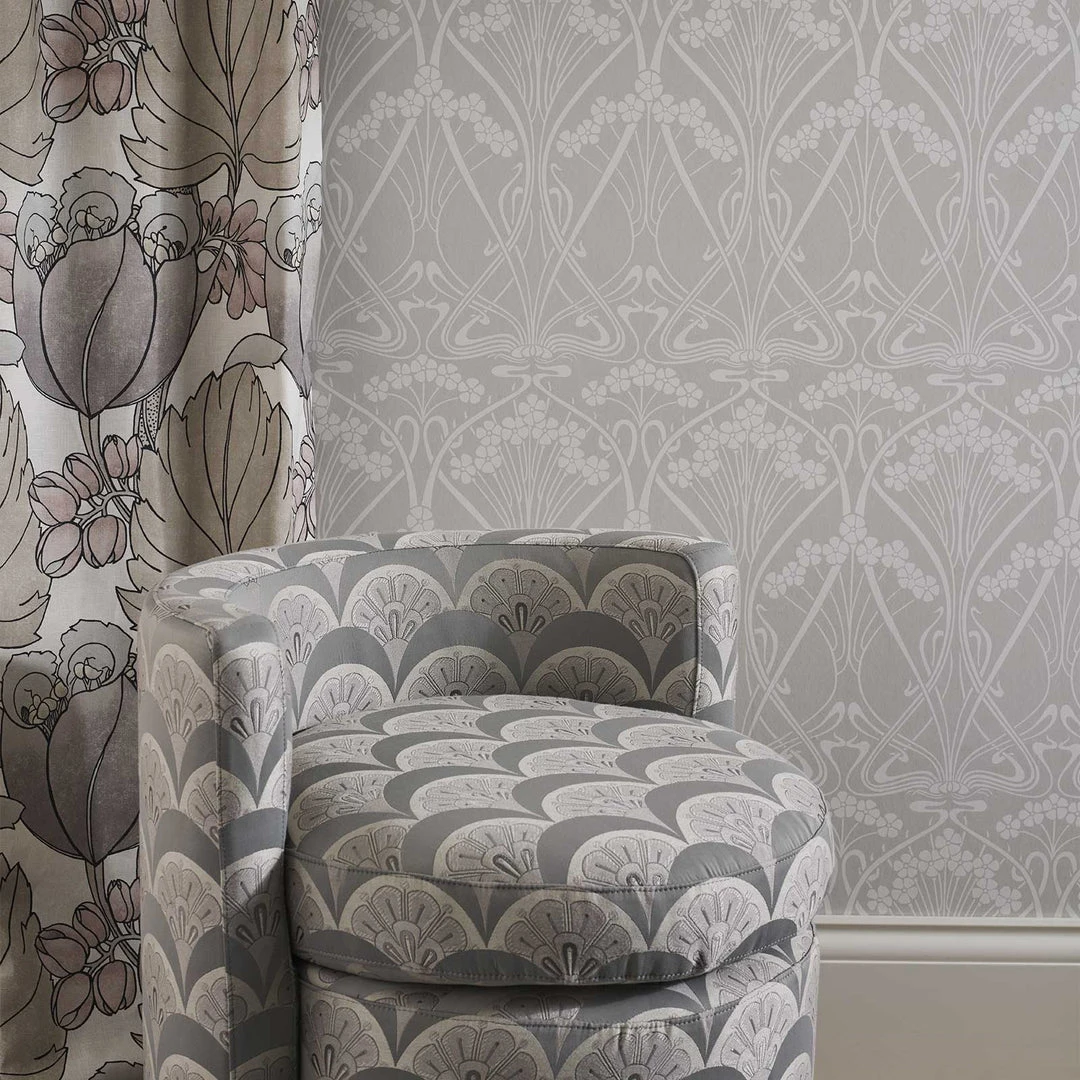 Liberty Fabrics Lanthe Mono Wallpaper in Pewter White | Floral Block Print Wallpaper | New Arrival 9 Liberty Fabrics Lanthe Mono Wallpaper In Pewter White New