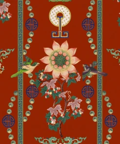 The Design Yard Rose & Thorn Lin Yuan Chinese Red Wallpaper