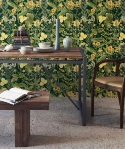 Mind The Gap Mimulus Anthracite Wallpaper