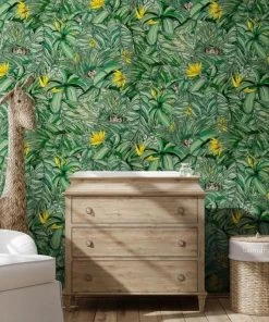 Brand Mckenzie Monkey Forest Wallpaper, Dark Green & Yellow Wallpaper & Paint