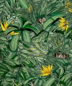 Brand Mckenzie Monkey Forest Wallpaper, Dark Green & Yellow Wallpaper & Paint