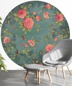 BN Wallpaper Circles Moonlight Garden Teal Rose & Thorn