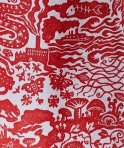 The Monkey Puzzle Tree 'All Tomorrow's Futures' Lobster Orange Linen By Alexis Snell