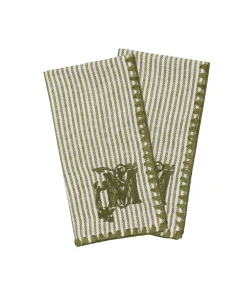 Mind The Gap Twill Green Striped Monogrammed Napkins, Set Of Two