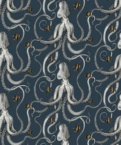 Josephine Munsey Octopoda Deep Sea Blue Wallpaper