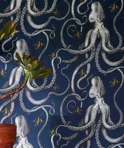 Josephine Munsey Octopoda Deep Sea Blue Wallpaper