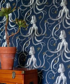 Josephine Munsey Octopoda Deep Sea Blue Wallpaper