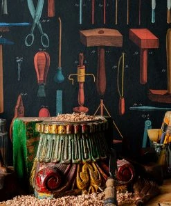 Mind The Gap Old Tools Anthracite Wallpaper Wallpaper & Paint