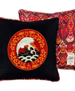 Mind The Gap Indigena Asian Crane / Uzbek Ikat Embroidered Cushion