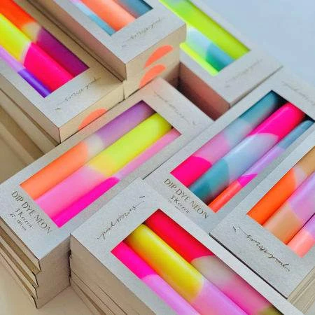 Pink Stories Neon Pillar Candles Trio - Rainbow Drops Bohemian Dream Candles for Home Decor & Gifts 4 Pink Stories Neon Pillar Candles Trio - Rainbow Drops Bohemian Dream