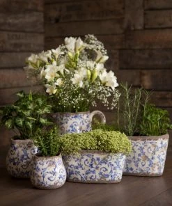 The Design Yard Les Jardins Royaux Oval Green Floral Ceramic Pot