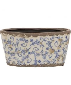 London Ornaments Blue Skies Ahead Oval Blue Floral Ceramic Pot