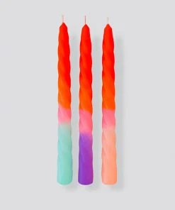 Pink Stories Bohemian Dream Neon Twisted Candles Ice Cream Orange - Set Of 3