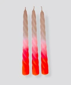 Pink Stories Bohemian Dream Neon Twisted Candles Shades Of Pomegranate - Set Of 3