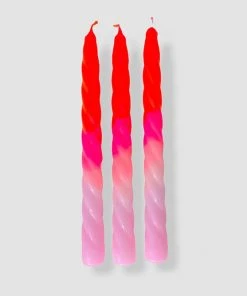 Pink Stories Bohemian Dream Neon Twisted Candles Shades Of Melon- Set Of 3