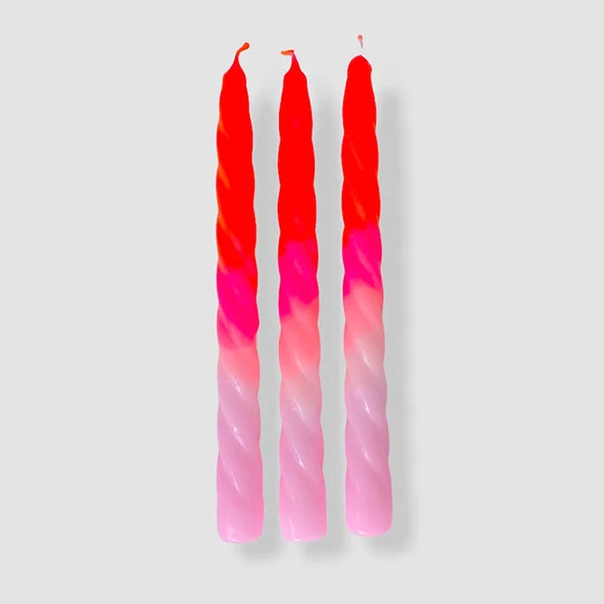 Pink Stories Bohemian Dream Neon Twisted Candles - Shades Of Melon, Set of 3 | Unique Home Decor & Gift 3 Pink Stories Bohemian Dream Neon Twisted Candles Shades Of Melon- Set Of 3
