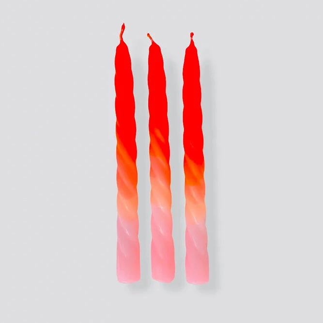 Pink Stories Neon Twisted Candles Shades Of Peach - Set of 3 | Bohemian Dream Candles | Home Decor & Gifts 3 Pink Stories Neon Twisted Candles Shades Of Peach - Set Of 3