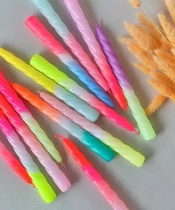Pink Stories Neon Twisted Candles Shades Of Peach - Set Of 3