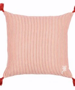 Mind The Gap Rhubarb Stripe Linen Cushion Blue Skies Ahead