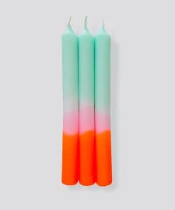 Pink Stories Neon Taper Candles Spring Sorbet - Set Of 3 New