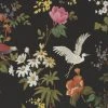 BN Rose & Thorn Fiore Heron Print Wallpaper Noir