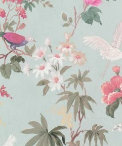 BN Fiore Heron Print Wallpaper Duck Egg Blue