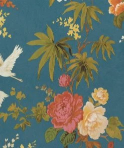 BN Fiore Heron Print Wallpaper Teal Rose & Thorn