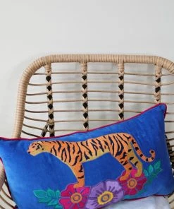 My Doris Wild Tiger Embroidered Velvet Cushion Rose & Thorn