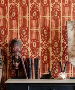Mind The Gap Tribal Ikat, Lava Red Wallpaper Indigena