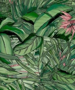 Brand Mckenzie Tropical Forest Forest Wallpaper, Dark Green & Pink Wallpaper & Paint