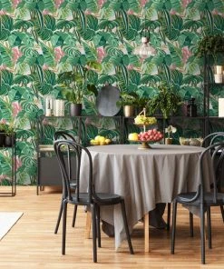 Mind The Gap Memphis To Miami Tropical Foliage Anthracite Wallpaper