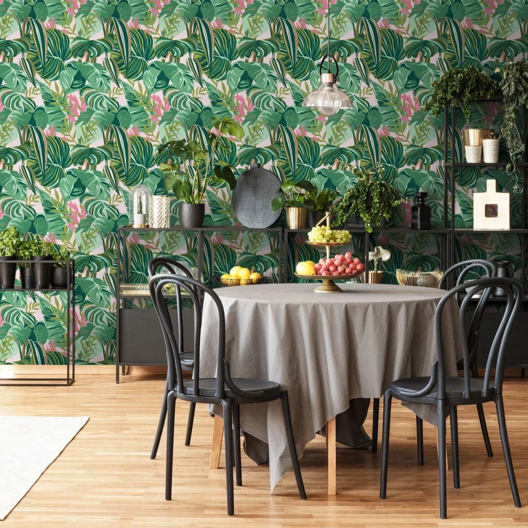 Mind The Gap Memphis To Miami Tropical Foliage Anthracite Wallpaper - Premium Peel & Stick Design 4 Mind The Gap Memphis To Miami Tropical Foliage Anthracite Wallpaper