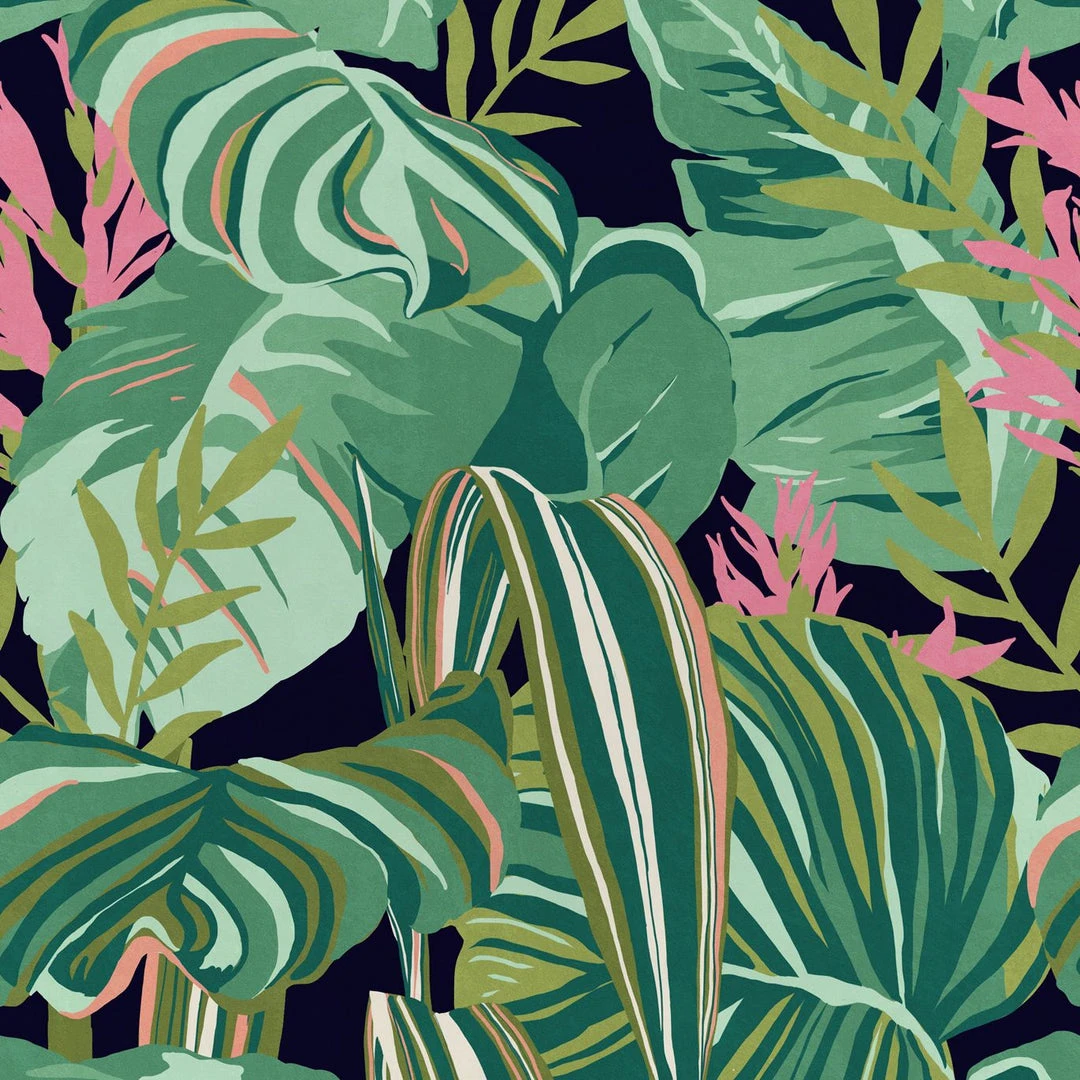 Mind The Gap Memphis To Miami Tropical Foliage Anthracite Wallpaper - Premium Peel & Stick Design 5 Mind The Gap Memphis To Miami Tropical Foliage Anthracite Wallpaper