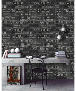 Mind The Gap Vintage Signs Anthracite Wallpaper Les Jardins Royaux
